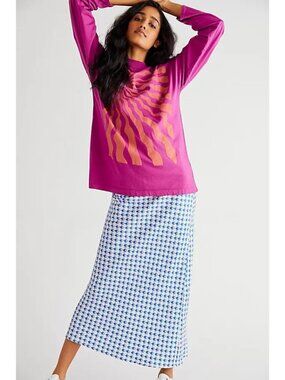 Free People x Midnight Rider Sun Rays Long Sleeve Tee Plum Berry Size XL Retro